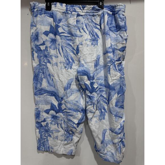 Tommy Bahama Pants Women XL Blue White Island Gauze Floral Lounge Beach Casual - Picture 2 of 6